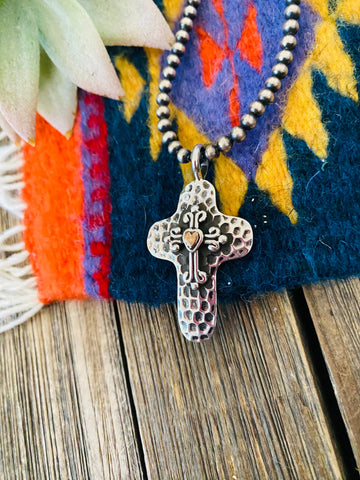 Navajo Sterling Silver & Copper Cross Pendant