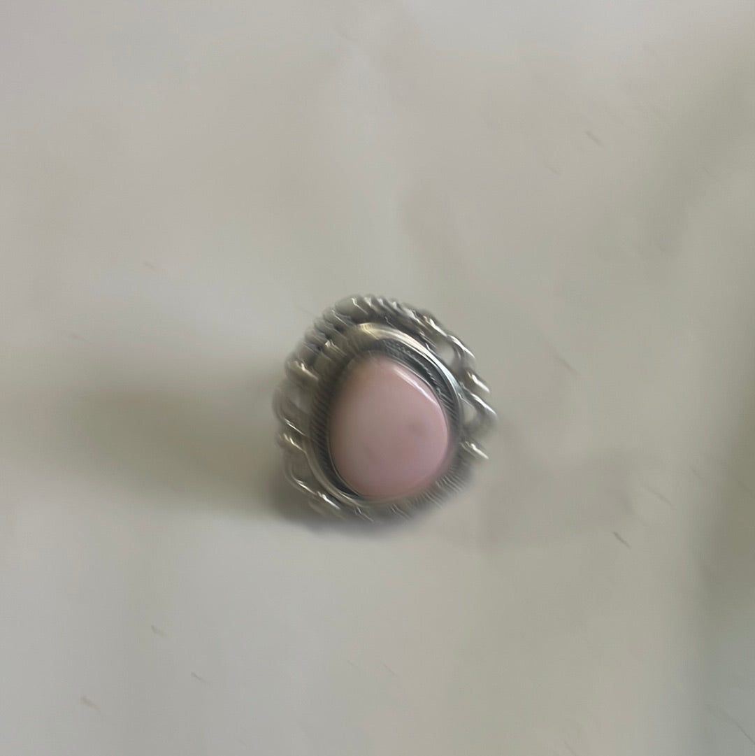 Gorgeous Navajo Pink Peruvian Opal And Sterling Silver Adjustable Ring