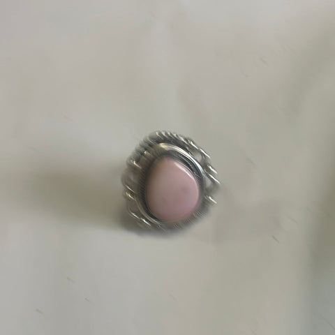 Gorgeous Navajo Pink Peruvian Opal And Sterling Silver Adjustable Ring