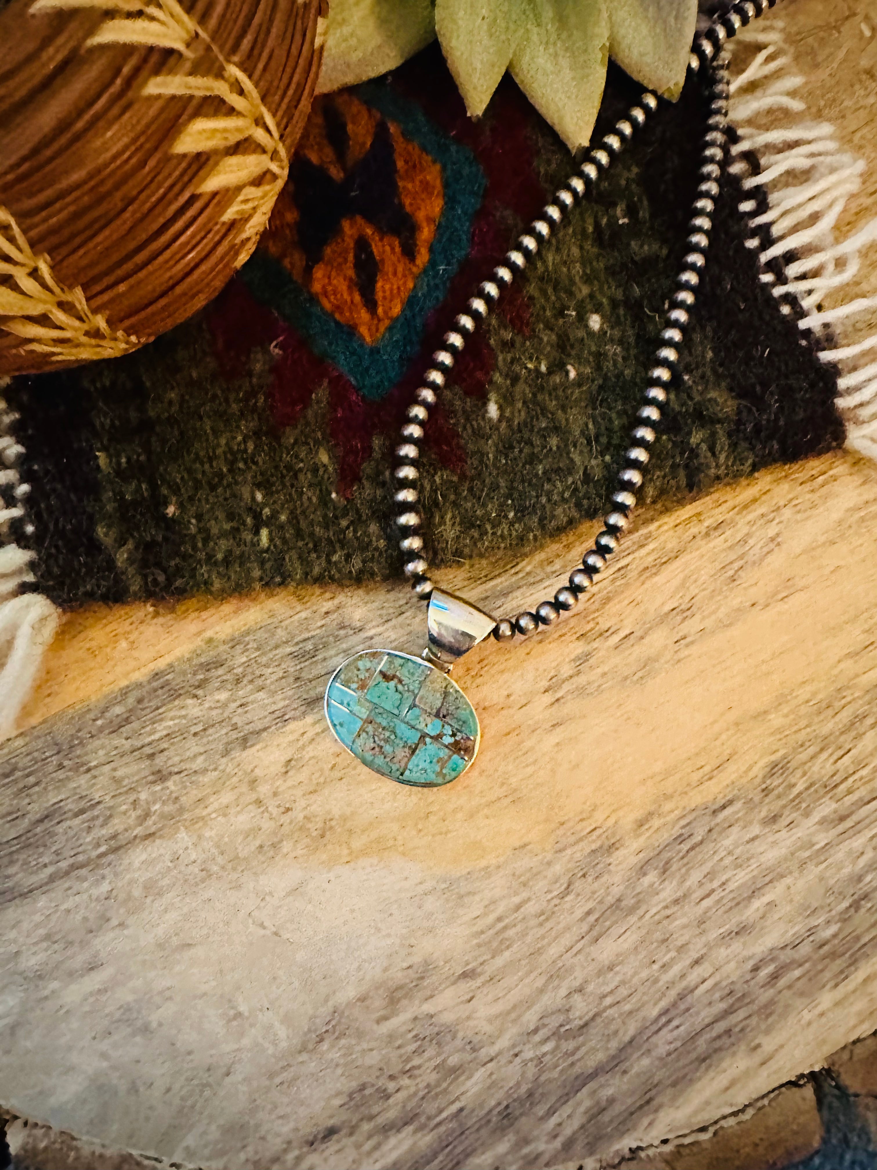 Navajo Number 8 Turquoise & Sterling Silver Inlay Pendant