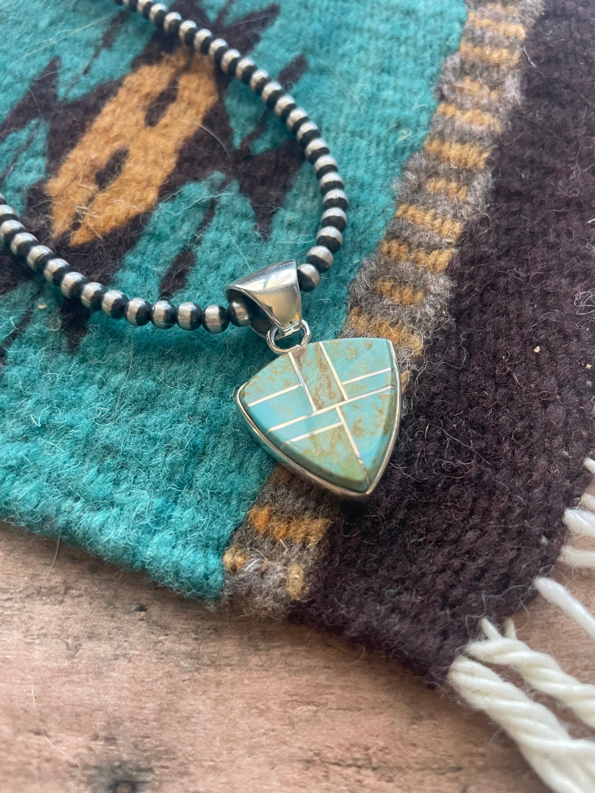 Number 8 Turquoise Inlay & Sterling Silver Pendant