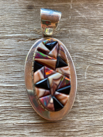 Navajo Onyx, Purple Spiny, Coral & Sterling Silver Pendant