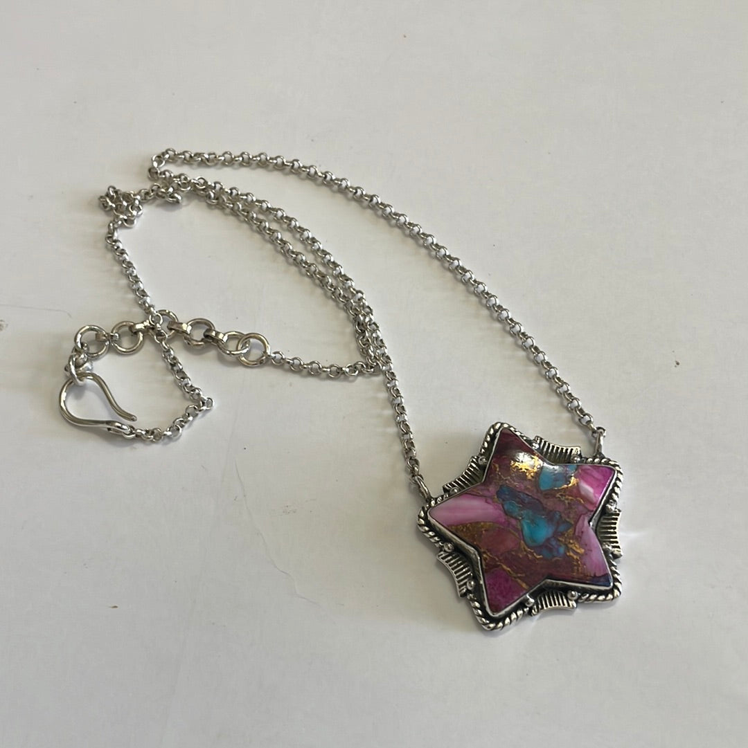 Handmade Sterling Silver Pink Dream Star Necklace Signed Nizhoni