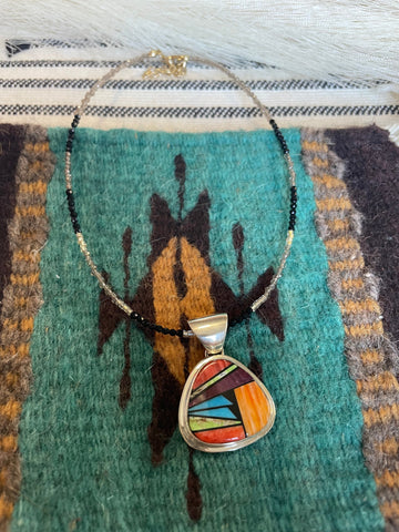 Navajo Multi Stone Inlay & Sterling Silver Pendant