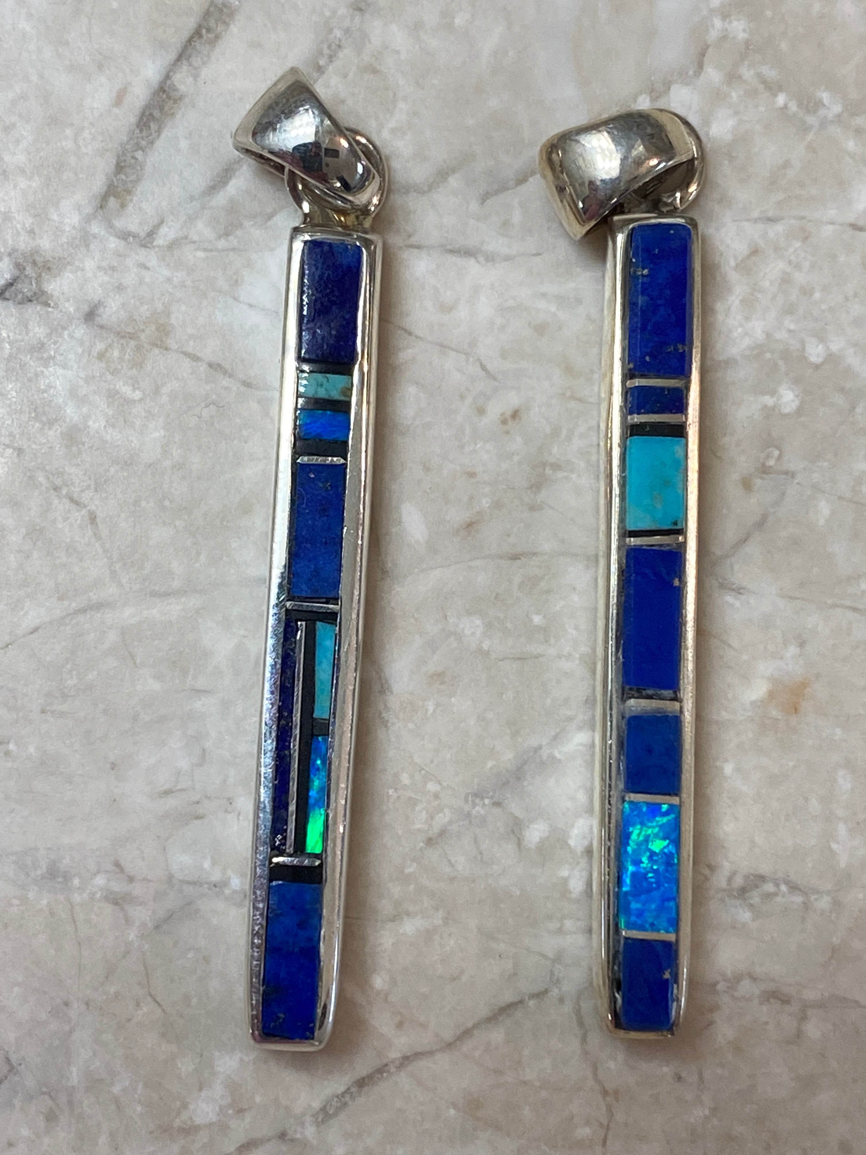 Navajo Lapis, Turquoise, Blue Opal Pendant