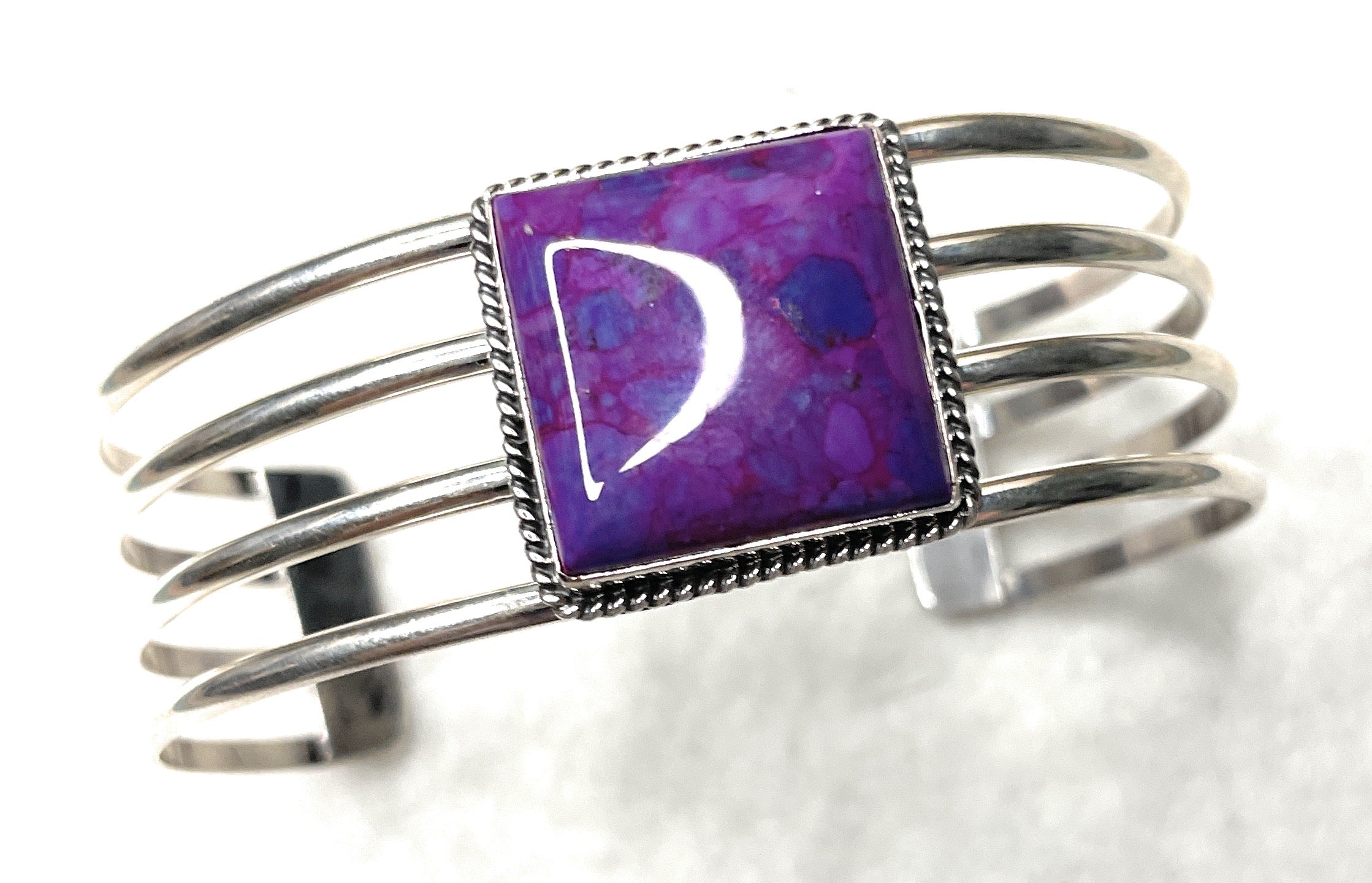 Navajo Purple Kingman Turquoise & Sterling Silver Cuff Bracelet Signed