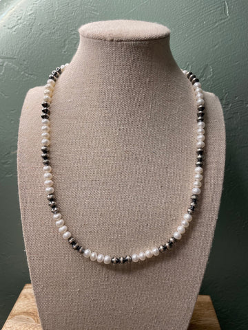 Handcrafted Sterling Silver and Freshwater Pearl Necklace 20”