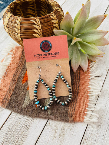 Handmade Turquoise And Sterling Silver Beaded Dangle Earrings