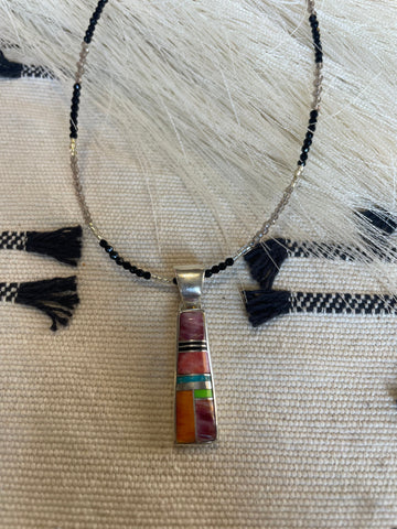 Navajo Multi Stone Inlay & Sterling Silver Pendant