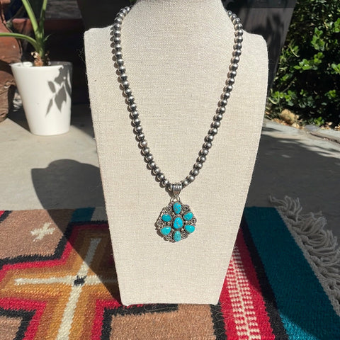 Handmade Sterling Silver & Turquoise Pendant signed Nizhoni (Dark)