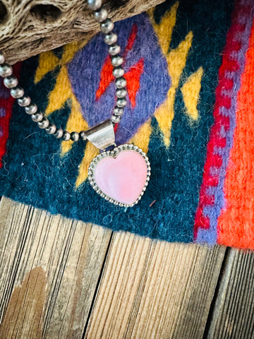 Navajo Queen Pink Conch & Sterling Silver Heart Pendant