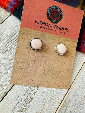 Navajo Queen Pink Conch Shell & Sterling Silver Stud Earrings