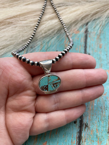 Navajo Number 8 Turquoise Inlay & Sterling Silver Pendant