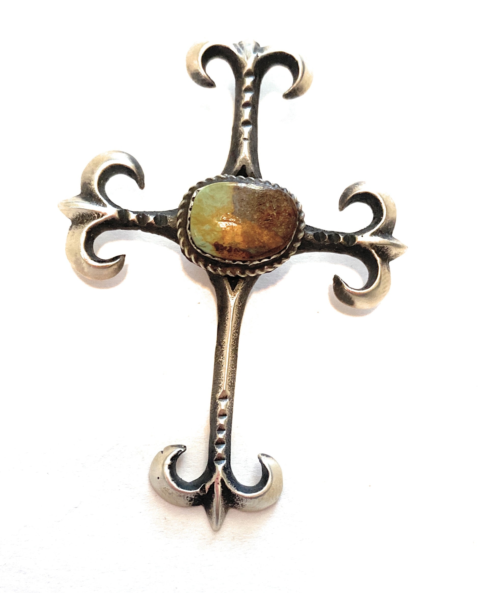 Navajo Sterling Silver & Royston Turquoise Cross Pendant By Martha Cayatineto