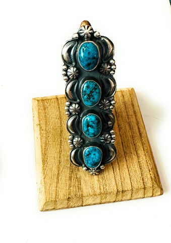 Navajo Sterling Silver & Kingman Turquoise Ring Signed