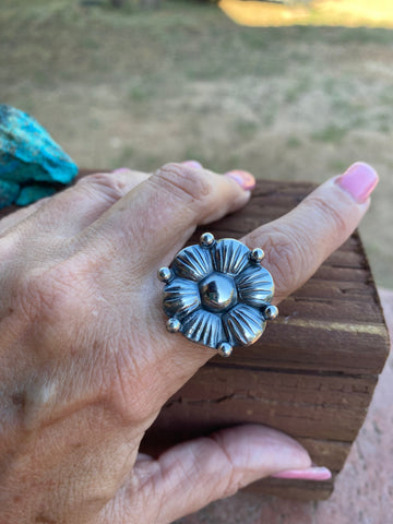 Navajo Sterling Silver Adjustable Flower Ring