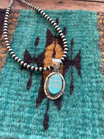 Navajo Number 8 Turquoise Inlay & Sterling Silver Pendant