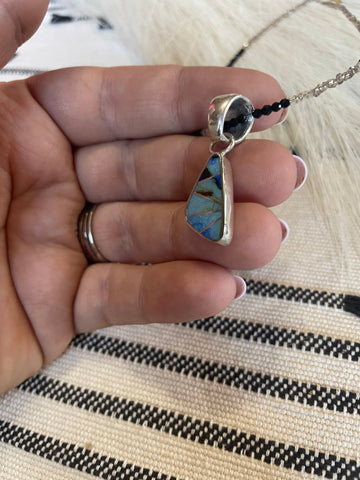 Navajo Sterling Silver & Blue Opal Inlay Pendant