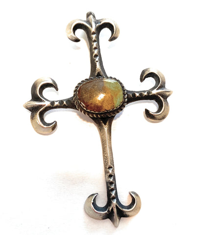 Navajo Sterling Silver & Royston Turquoise Cross Pendant By Martha Cayatineto