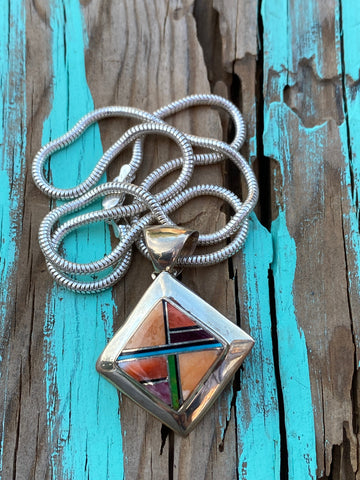 Navajo Orange Spiny Square Pendant