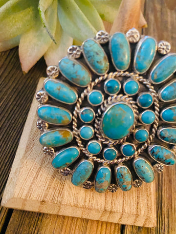 Navajo Kingman Turquoise & Sterling Silver Adjustable Cluster Ring