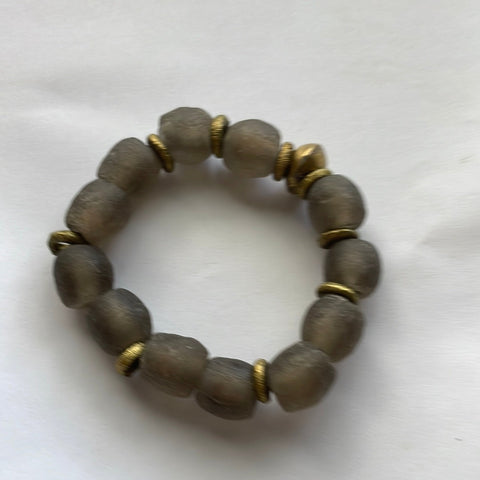 Handmade Recycled Glass Beaded Stretch Bracelet SLATE