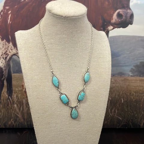 “The Tara” Handmade Sterling Silver & Number 8 Turquoise Necklace Earring Set