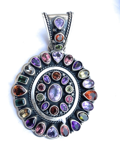 Vintage Navajo Natural Gemstone & Sterling Silver Pendant