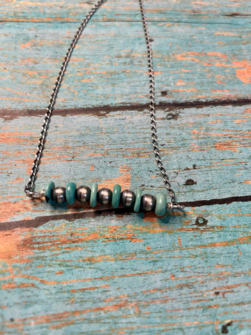 Navajo Sterling Silver And Turquoise Beaded Necklace 16 inch