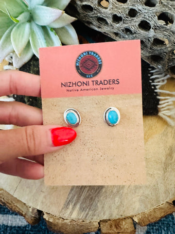 Navajo Turquoise & Sterling Silver Oval Stud Earrings