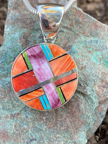 Navajo Turquoise, Orange spiny Pendant