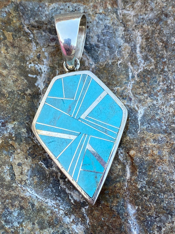 Navajo Turquoise 8 & Sterling Silver diamond shape Pendant