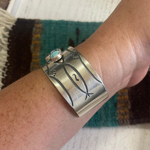 Navajo Golden Hills Turquoise & Sterling Silver Cuff Bracelet Signed