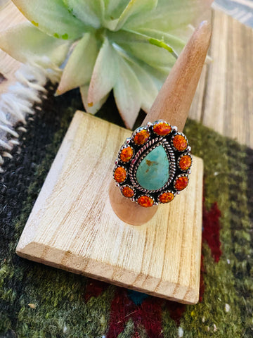 Handmade Sterling Silver, Turquoise & Opal Adjustable Ring