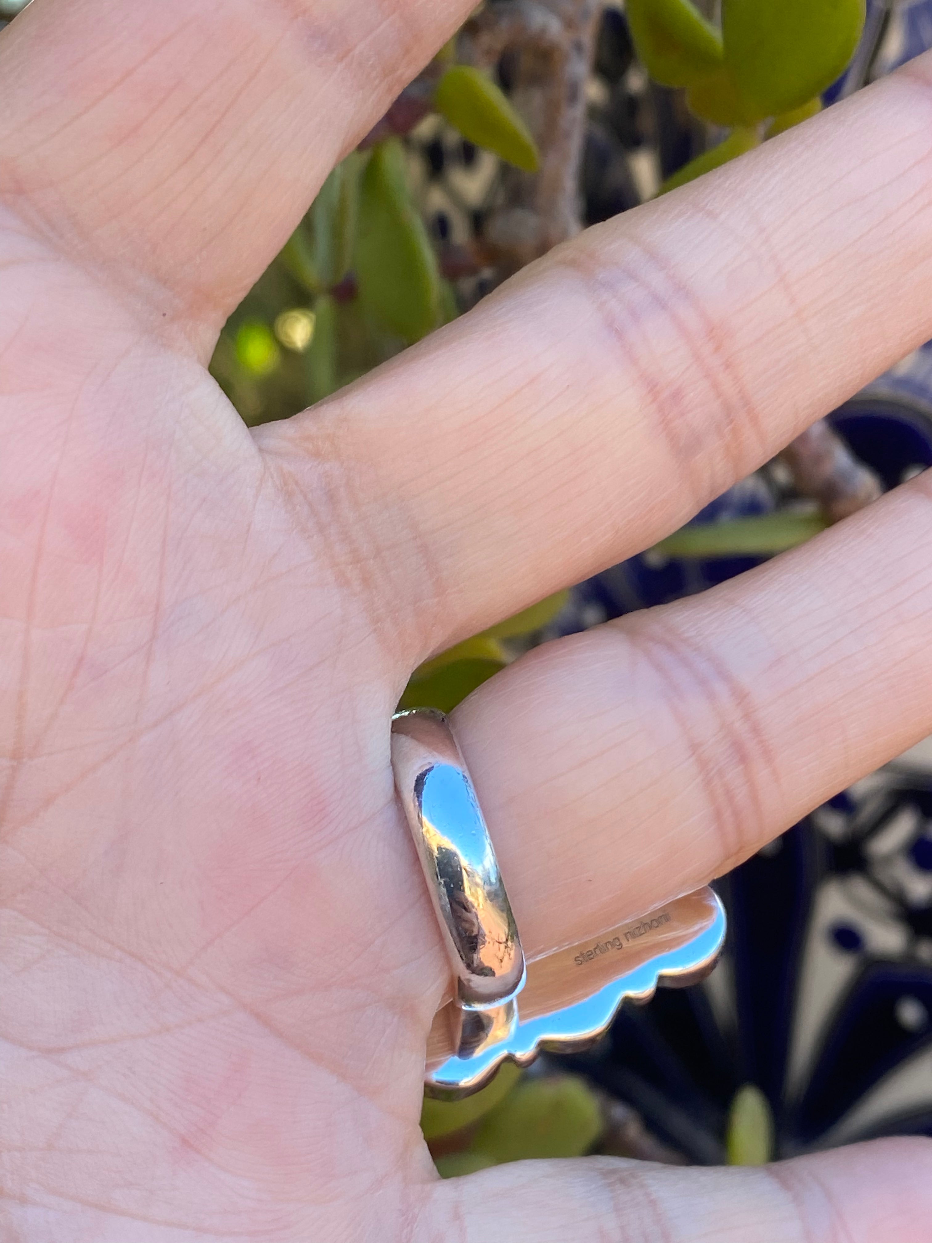 Handmade Horseshoe Sterling Silver & Natural Royston Turquoise Cluster Ring