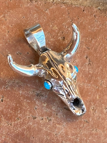 Navajo Sterling Silver & Turquoise Skull Pendant