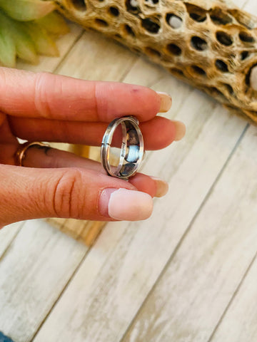 Navajo Blue Opal and Sterling Silver Concho Band Ring