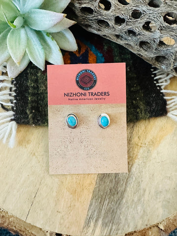 Navajo Turquoise & Sterling Silver Oval Stud Earrings