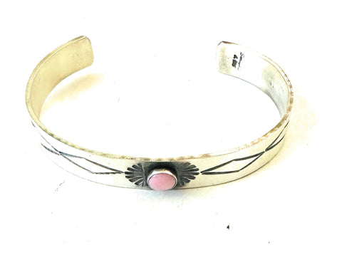 Navajo Queen Pink Conch Shell & Sterling Silver Cuff Bracelet