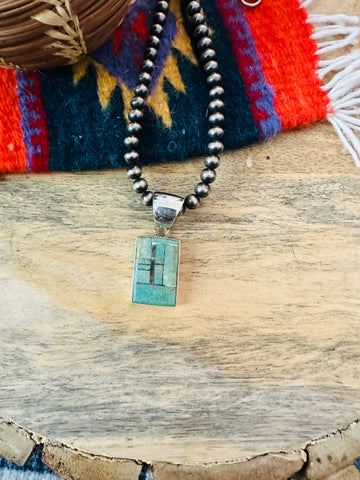 Navajo Turquoise & Sterling Silver Inlay Pendant