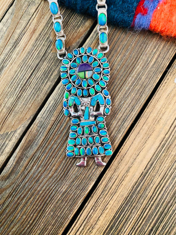 Gorgeous Handmade Sterling Silver & Multi Stone Inlay Kachina Necklace