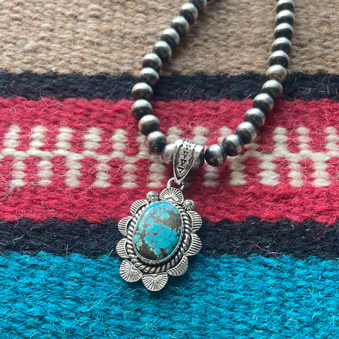 Handmade Sterling Silver & Number 8 Turquoise Pendant Signed Nizhoni