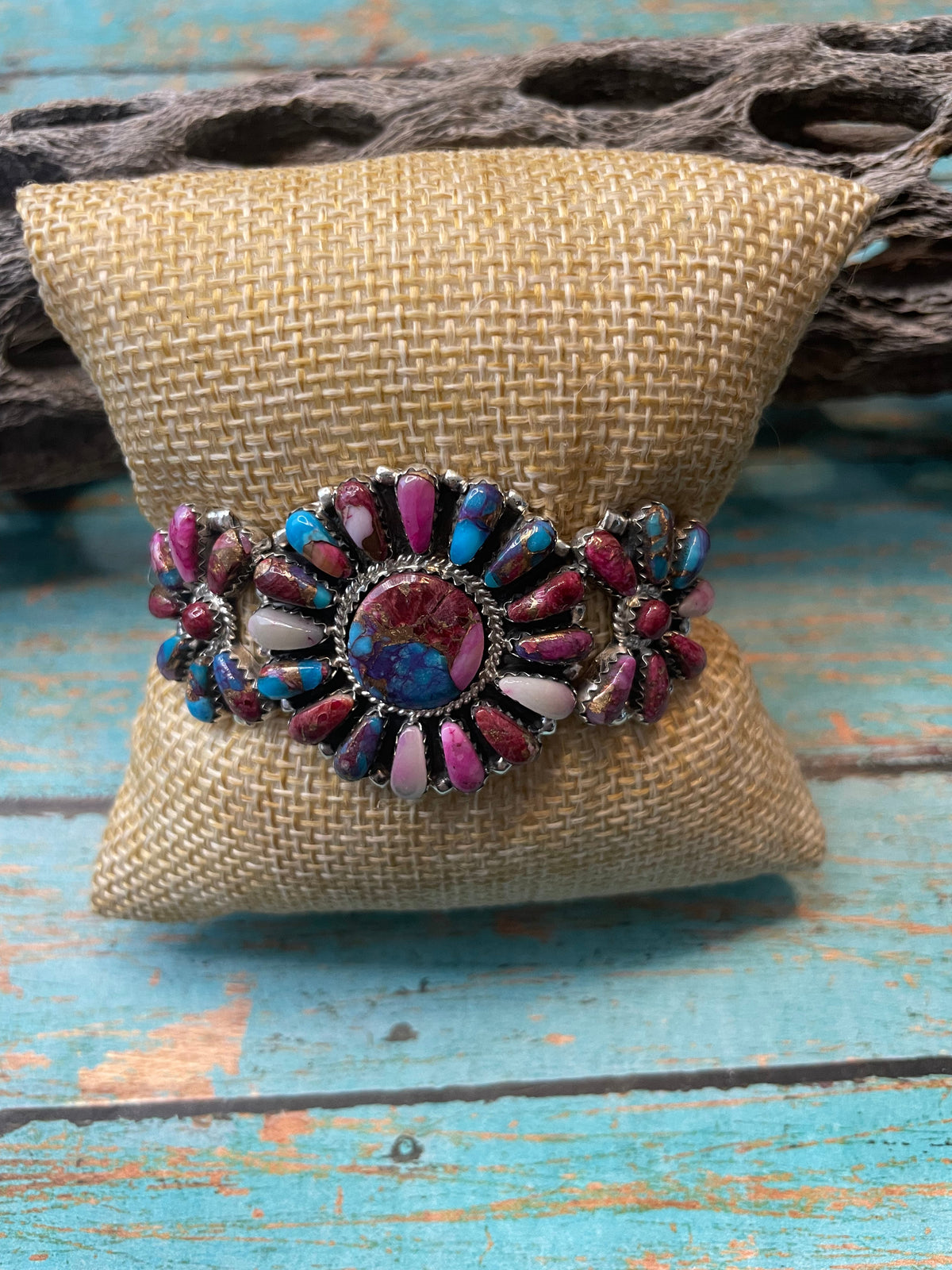 Navajo Purple Dream And Sterling Silver Cluster Bracelet Cuff