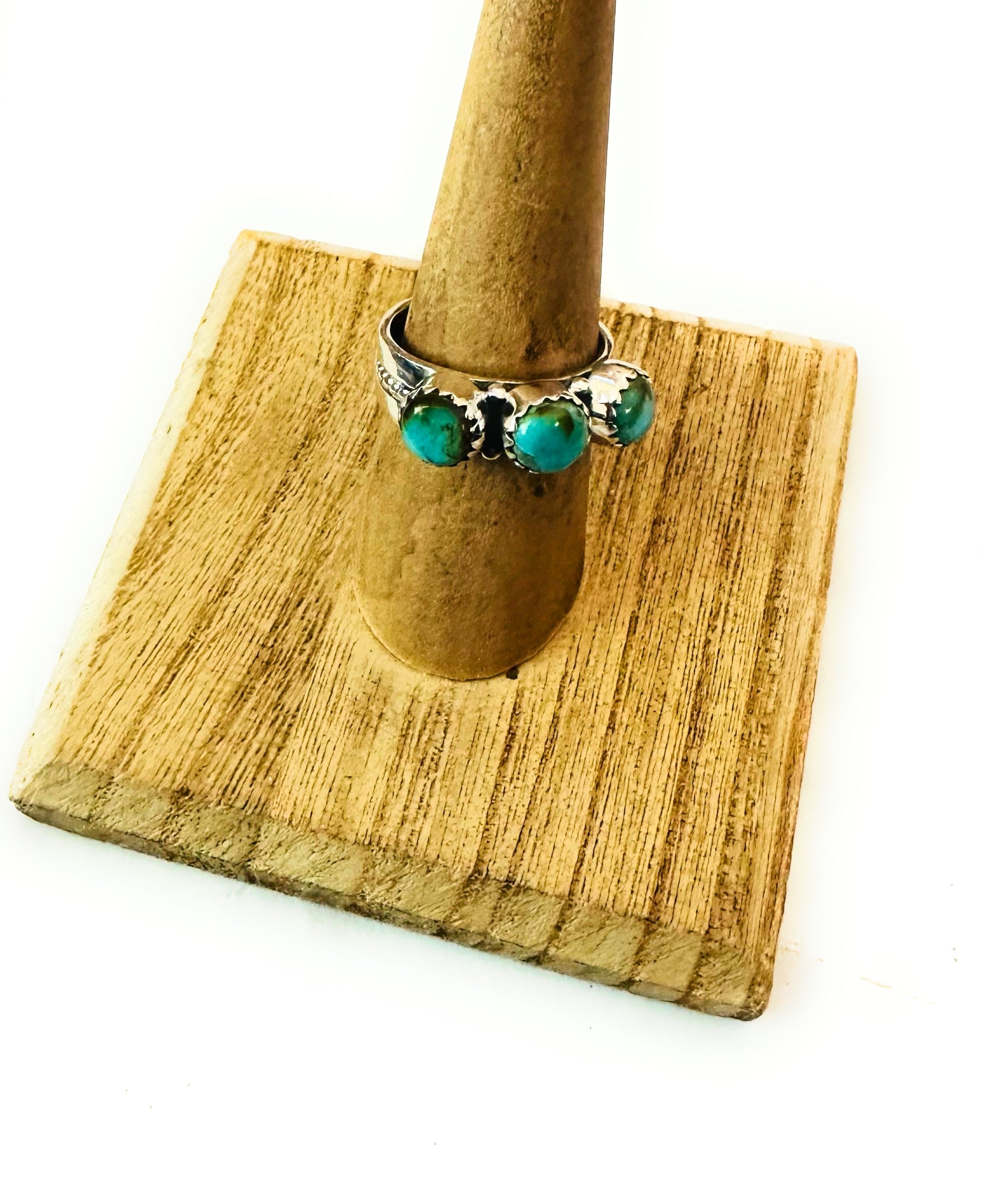 Handmade Sterling Silver & 3 Stone Turquoise Band Ring