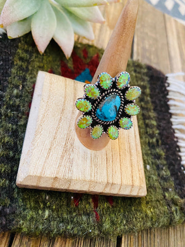 Handmade Sterling Silver, Turquoise & Opal Adjustable Ring