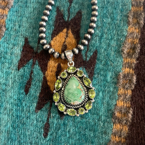 Handmade Sterling Silver, Variscite & Peridot Cluster Pendant