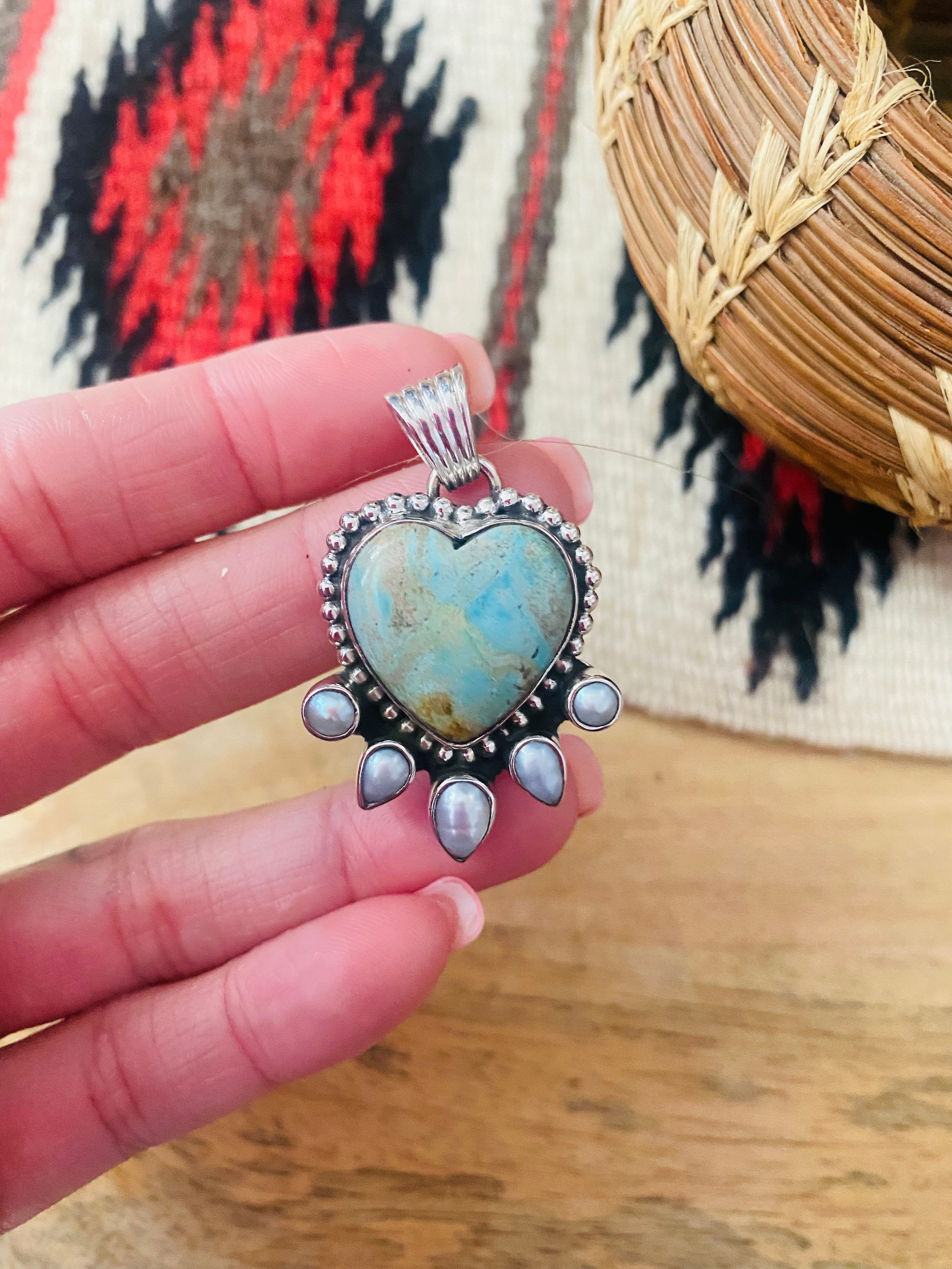 Australian Turquoise & Pearl Heart Pendant