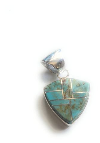 Number 8 Turquoise Inlay & Sterling Silver Pendant