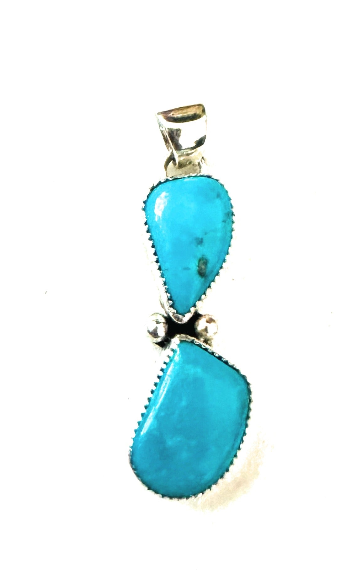 Navajo Turquoise & Sterling Silver Two Stone Pendant