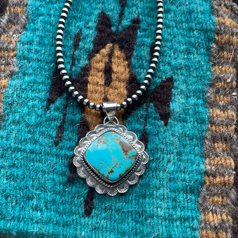 Handmade Sterling Silver & Turquoise Pendant Signed Nizhoni